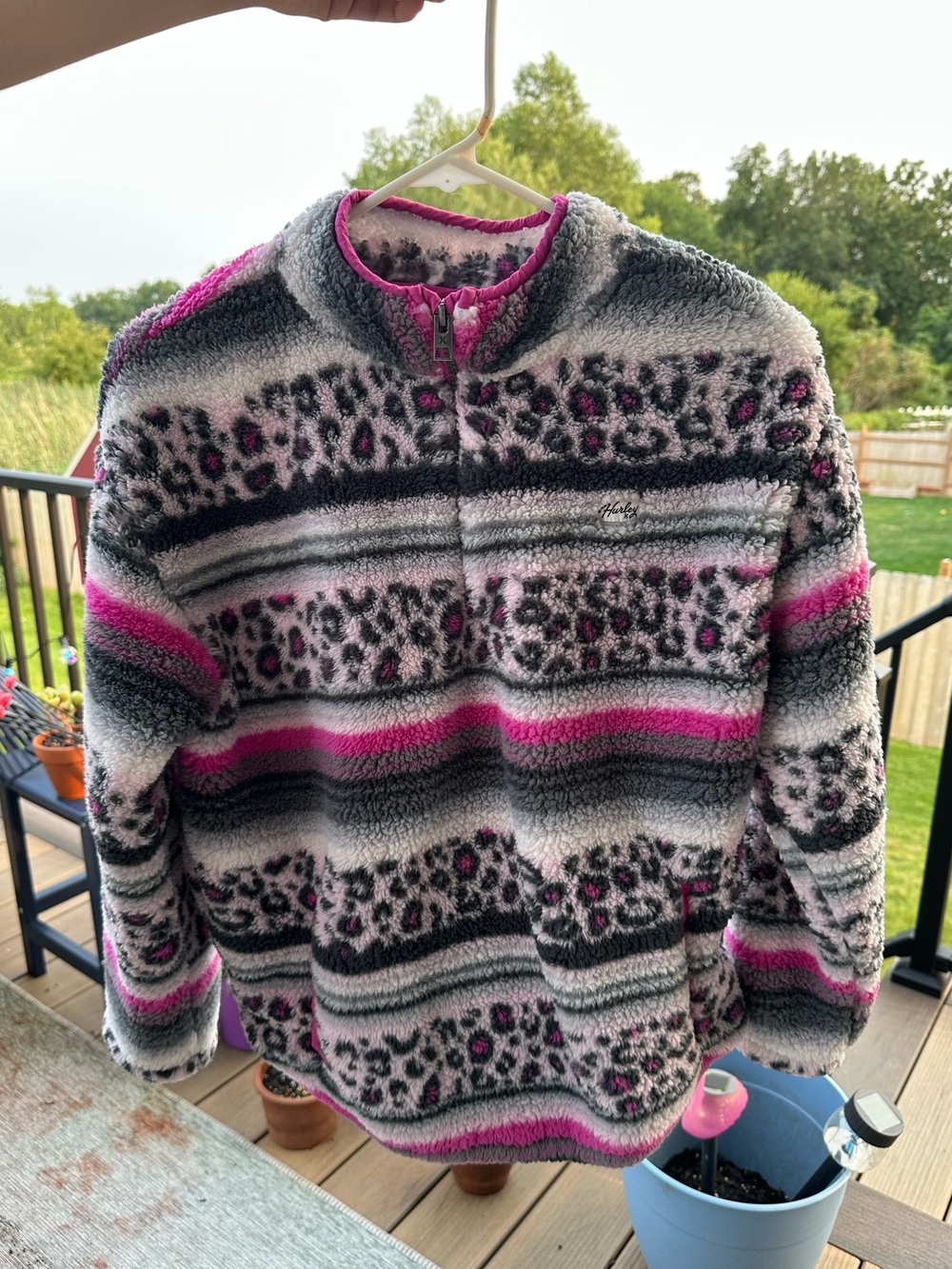 Hurley Sherpa Half-Zip Pullover in Gray, Black & Pink